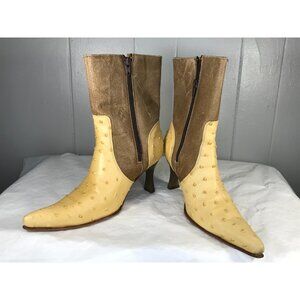 VTG El Canelo Floral Embroidered Ostrich Womens High Heel Western Boots Sz 6.5